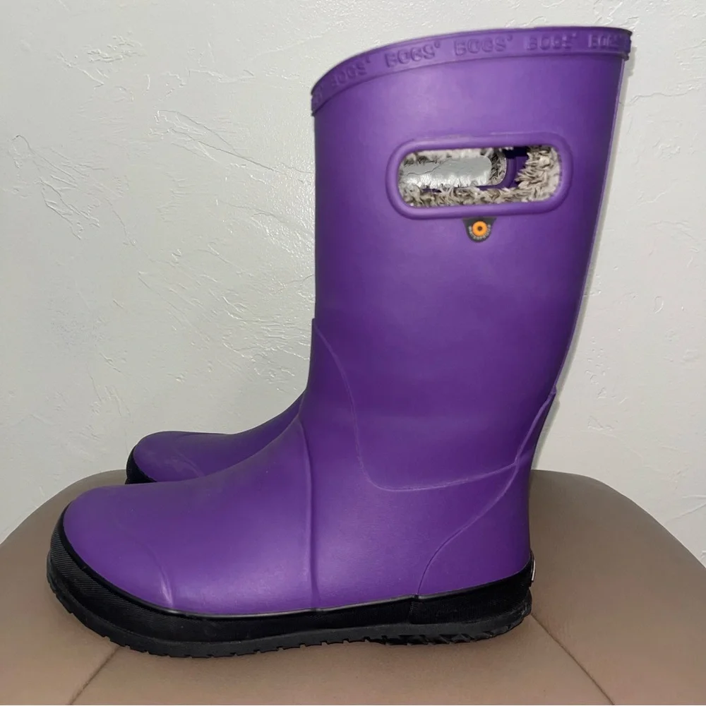 Bogs Rain Boots Purple Plush Faux Fur Lined Youth Size 6